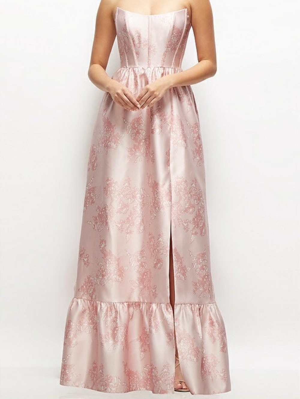 Dressy Group Floral Strapless Gown with Boning